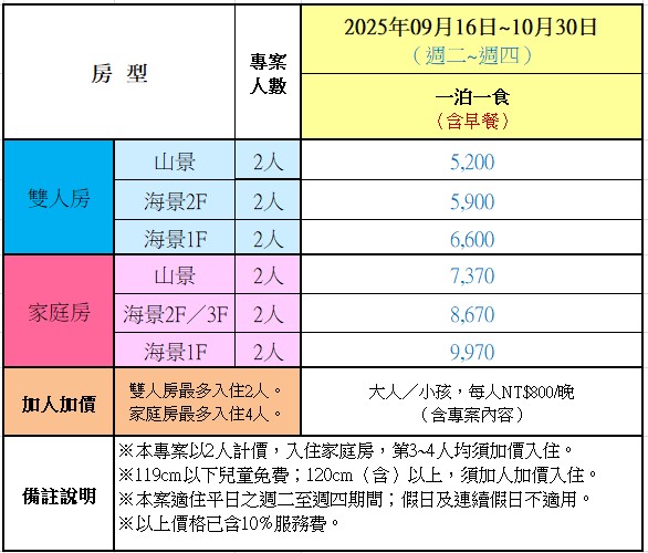 秋日森林浴房價表